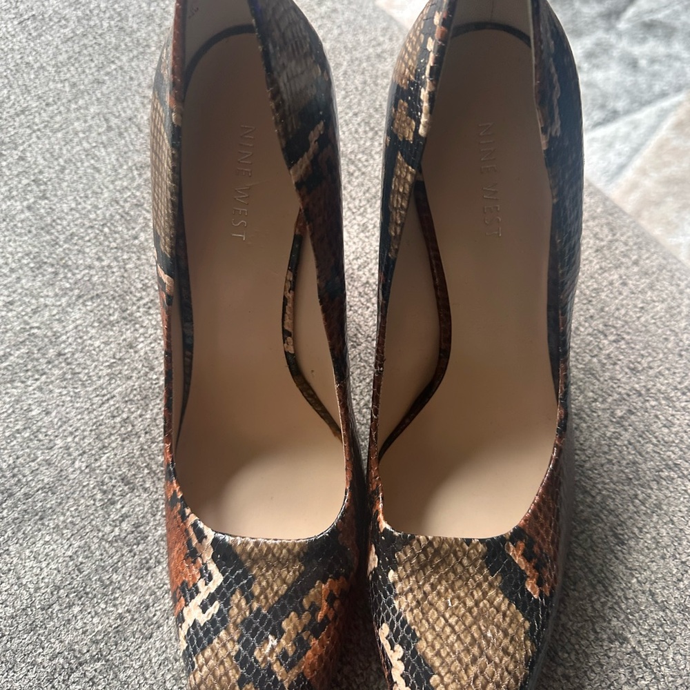 Nine West Brown and Green Heels with Exotic Print